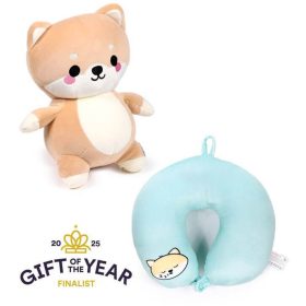   2 az 1-ben kifordítható utazópárna és plüss figura, Shuggs, a Shiba Inu kutya