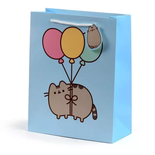 Pusheen cicás ajándéktáska, 33x26x12cm, nagy, macska lufikkal
