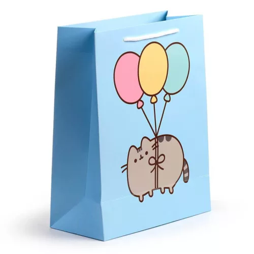 Pusheen cicás ajándéktáska, 33x26x12cm, nagy, macska lufikkal