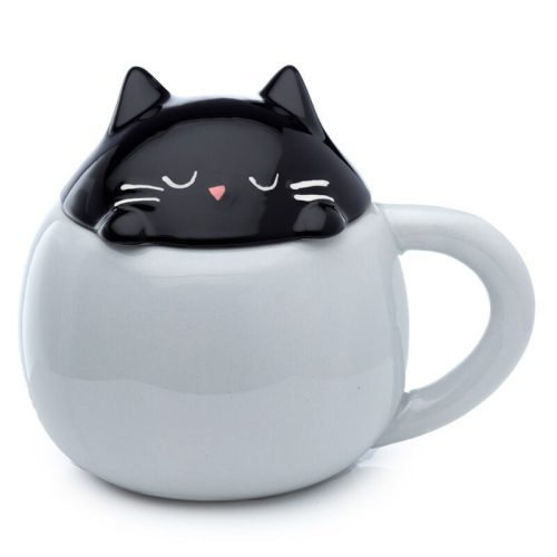 Cicás bögre fedéllel, kerámia, 450ml, Feline Fine Macska