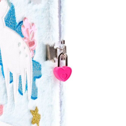 Unikornis napló kulccsal, 22,5x15x2cm, plüss borítóval, vonalas, Unikornis varázslat