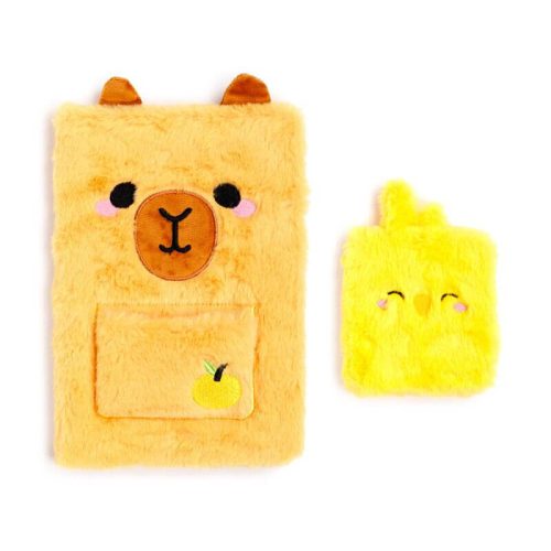 Kapibara napló csibés mini notesszel, A/5, vonalas, plüss borítóval