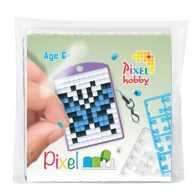   Pixel kulcstartókészítő szett 1 kulcstartó alaplappal, 3 színnel, kék pillangó