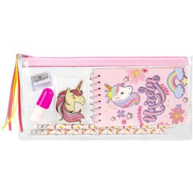   Unikornis írószer szett 7 db-os, (tolltartó, notesz, ceruzák, radír, hegyező, szövegkiemelő)