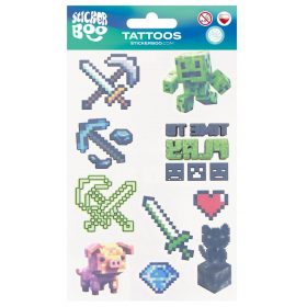   Tetoválás matrica szett, pixel formák, Minecraft minta 10x17,5cm, Sticker Boo