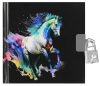 Lovas napló kulccsal, 13x13cm, szivárványos ló fekete háttérrel