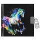 Lovas napló kulccsal, 13x13cm, szivárványos ló fekete háttérrel
