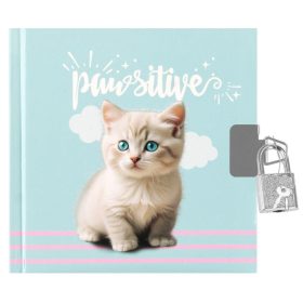 Cicás napló kulccsal, 13x13cm, pawsitive
