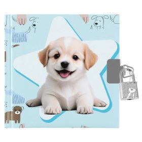 Kutyás napló kulccsal, 13x13cm, kék, csillagos háttér