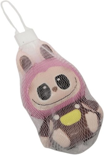 Labubu stresszlabda, squishy, kb. 9 cm magas, hálós tartóban