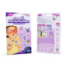   Tetoválás matrica szett, 6 ív/szett, pillangók és virágok