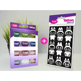   Csillámpor szett 12 x 2,5 ml alap színek (basic colours) + Labubu sablon szett