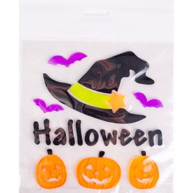 Ablakzselé 25x20 cm halloween boszi kalap és tök