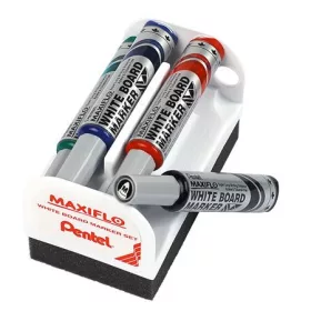   Táblamarker készlet, 6 mm, kúpos hegy, PENTEL "Maxiflo", 4 különböző szín