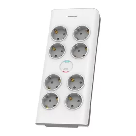   Elosztósor, 8 csatlakozóaljzat, túlfeszültség-védelemmel, 2 m kábel, PHILIPS, fehér