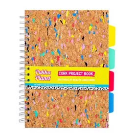   Spirálfüzet, B5, vonalas, elválasztóval, 200 lap, PUKKA PADS "Planet Cork Project Book", parafa