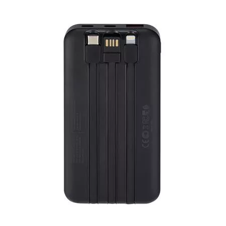 Power bank, beépített kábellel, 10.000mAh, RIVACASE "VA2211", fekete
