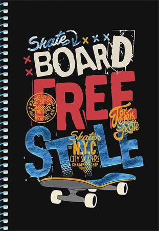 Spirálfüzet, A5, kockás, 80 lap, SHKOLYARYK " Skate board", vegyes