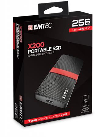 SSD (külső memória), 256GB, USB 3.2, 420/450 MB/s, EMTEC "X200"
