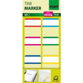   Jelölőcímke, megerősített, fehér szélű, 25x38 mm, 6x10 db, SIGEL, vegyes színek