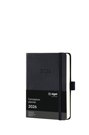 Naptár, A6, napi, 2026, kemény borító, SIGEL "Conceptum", fekete