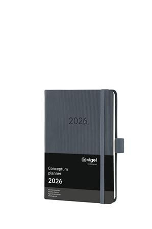 Naptár, A6, heti, 2026, kemény borító, SIGEL "Conceptum", sötét szürke