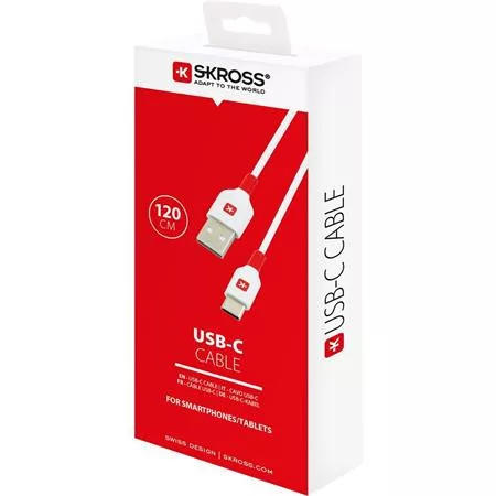 Töltőkábel, USB-A/USB-C, 1,2m, SKROSS, fehér