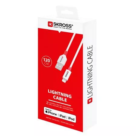 Töltőkábel, USB-A/Lightning (Apple),  1,2m, SKROSS, fehér