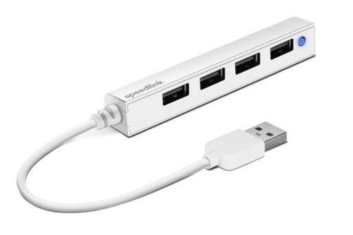 USB elosztó-HUB, 4 port, USB 2.0, SPEEDLINK "Snappy Slim" fehér