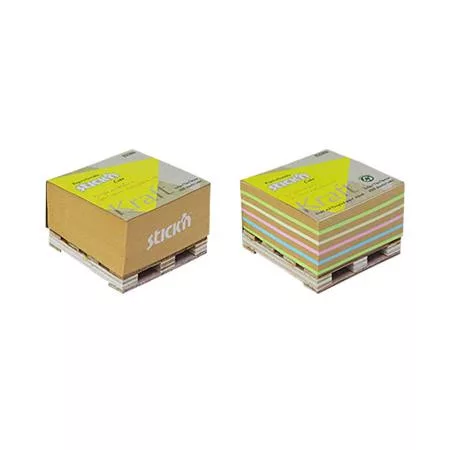 Öntapadó jegyzettömb, 76x76 mm, 400 lap, mini raklap, STICK N "Kraft Cube", vegyes színek