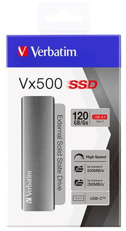 SSD (külső memória), 120 GB, USB 3.1, VERBATIM "Vx500", szürke
