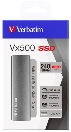 SSD (külső memória), 240 GB, USB 3.1, VERBATIM "Vx500", szürke