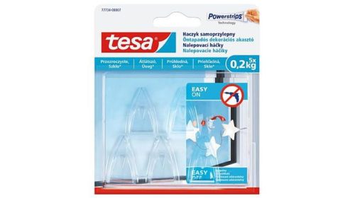 Műanyag akasztó, ragasztócsíkkal, kis méret, TESA "Powerstrips®", átlátszó