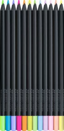 Színes ceruza készlet, háromszögletű, FABER-CASTELL "Black Edition",  6-6 különböző neon és pasztell szín