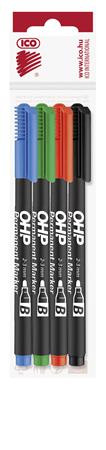 Alkoholos marker készlet, OHP, 2-3 mm, B, ICO, 4 különböző szín