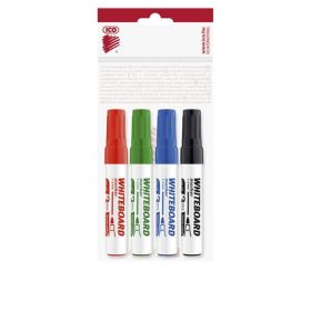   Tábla- és flipchart marker készlet, 1-3 mm, kúpos, ICO "Plan", 4 különböző szín