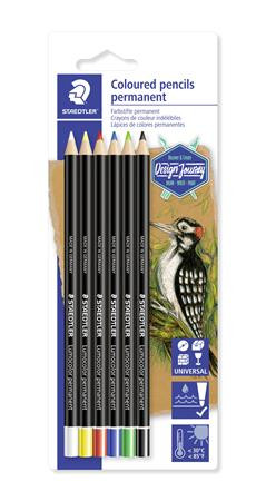 Színes ceruza készlet, henger alakú, mindenre író, vízálló (glasochrom), STAEDTLER "Lumocolor 108 20", 6 különbö