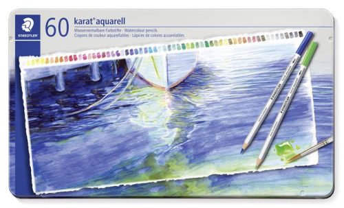 Akvarell ceruza készlet, fém doboz, STAEDTLER "Karat 125", 60 különböző szín