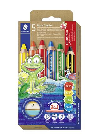 Színes ceruza készlet, grafitceruzával, hegyezővel,  STAEDTLER "Noris® junior 140", 5+1 különböző szín