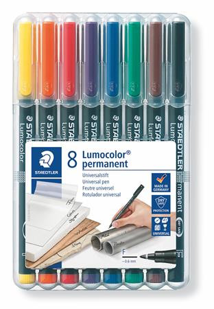 Alkoholos marker készlet, OHP, 0,6 mm, STAEDTLER "Lumocolor 318 F", 8 különböző szín