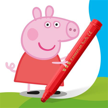 Filctoll készlet, 2,5 mm, kimosható, jumbo, STAEDTLER „Noris® junior 329”, Peppa malac, 12 szín