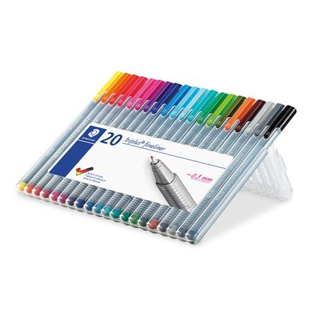 Tűfilc készlet, 0,3 mm, STAEDTLER "Triplus 334", 20 különböző szín