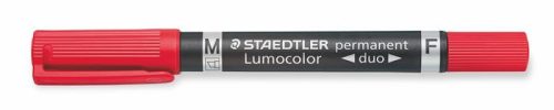 Alkoholos marker, 0,6/1,5 mm, kúpos, kétvégű, STAEDTLER "Lumocolor® duo 348", piros