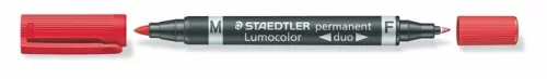 Alkoholos marker, 0,6/1,5 mm, kúpos, kétvégű, STAEDTLER "Lumocolor® duo 348", piros