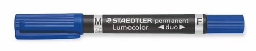 Alkoholos marker, F/M, 0,6/1,5 mm, kúpos, kétvégű, STAEDTLER "Lumocolor Duo 348", kék