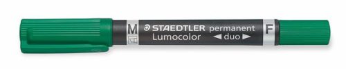 Alkoholos marker, F/M, 0,6/1,5 mm, kúpos, kétvégű, STAEDTLER "Lumocolor Duo 348", zöld