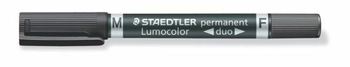 Alkoholos marker, F/M, 0,6/1,5 mm, kúpos, kétvégű, STAEDTLER "Lumocolor Duo 348", fekete