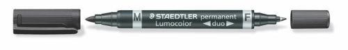 Alkoholos marker, F/M, 0,6/1,5 mm, kúpos, kétvégű, STAEDTLER "Lumocolor Duo 348", fekete