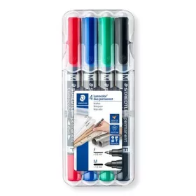   Alkoholos marker készlet, F/M, 0,6/1,5 mm, kúpos, kétvégű, STAEDTLER "Lumocolor Duo 348", 4 különböző szín