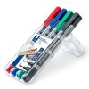 Alkoholos marker készlet, F/M, 0,6/1,5 mm, kúpos, kétvégű, STAEDTLER "Lumocolor Duo 348", 4 különböző szín